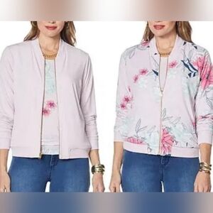 IMAN Global Chic Reversible Bomber Jacket Pale Lilac Floral Print - 5X NWT